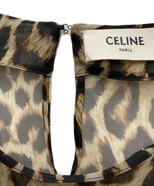 CELINE（セリーヌ）CELINE (セリーヌ) レオパードシルクシースルートップス ブラウン×ブラック サイズ:36の古着・服飾アイテム