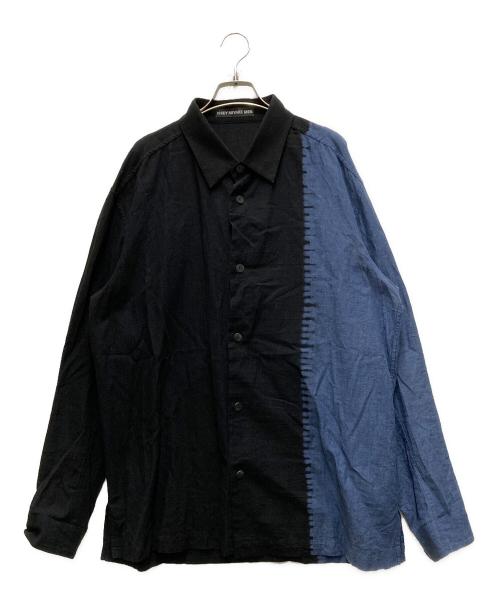 ISSEY MIYAKE MEN（イッセイミヤケメン）ISSEY MIYAKE MEN (イッセイミヤケメン) ぼうし絞りアシンメトリー長袖シャツ ブラック×ネイビー サイズ:4の古着・服飾アイテム