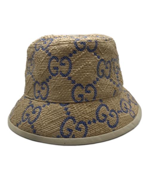 GUCCI（グッチ）GUCCI (グッチ) GGパターン ラフィアエフェクトハット ベージュ サイズ:57の古着・服飾アイテム