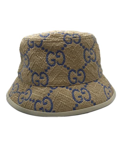 GUCCI（グッチ）GUCCI (グッチ) GGパターン ラフィアエフェクトハット ベージュ サイズ:57の古着・服飾アイテム