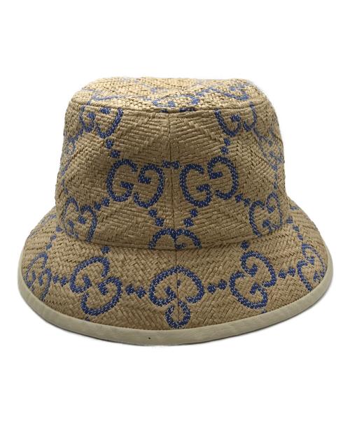 GUCCI（グッチ）GUCCI (グッチ) GGパターン ラフィアエフェクトハット ベージュ サイズ:57の古着・服飾アイテム