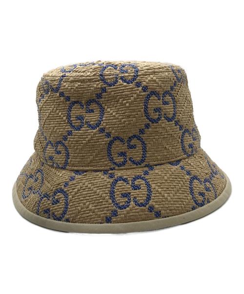 GUCCI（グッチ）GUCCI (グッチ) GGパターン ラフィアエフェクトハット ベージュ サイズ:57の古着・服飾アイテム