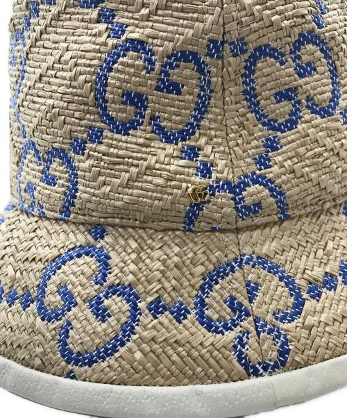 GUCCI（グッチ）GUCCI (グッチ) GGパターン ラフィアエフェクトハット ベージュ サイズ:57の古着・服飾アイテム