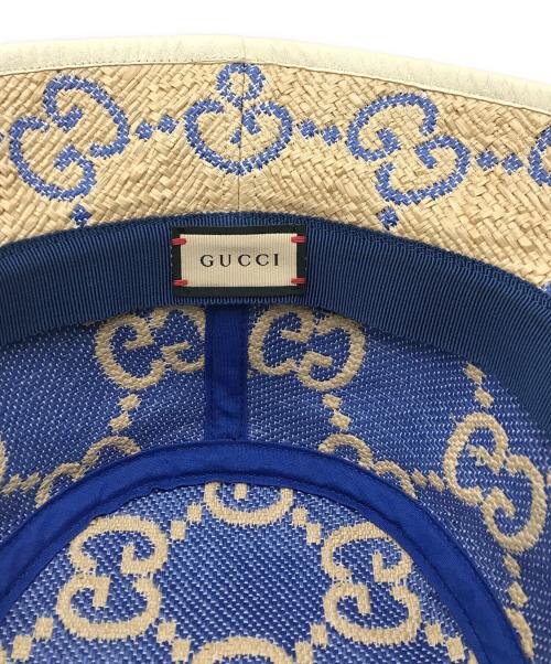 GUCCI（グッチ）GUCCI (グッチ) GGパターン ラフィアエフェクトハット ベージュ サイズ:57の古着・服飾アイテム