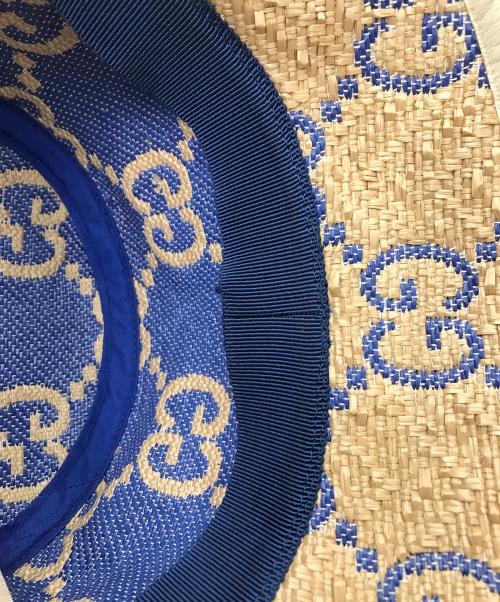 GUCCI（グッチ）GUCCI (グッチ) GGパターン ラフィアエフェクトハット ベージュ サイズ:57の古着・服飾アイテム