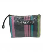 MARNIマルニ）の古着「GLOSSY STRIPEDGRIP  クラッチバッグ」｜ピンク×ネイビー