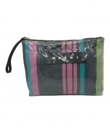 MARNI（マルニ）の古着「GLOSSY STRIPEDGRIP  クラッチバッグ」｜ピンク×ネイビー