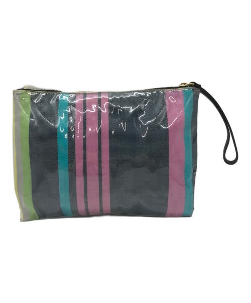 MARNI（マルニ）MARNI (マルニ) GLOSSY STRIPEDGRIP  クラッチバッグ ピンク×ネイビーの古着・服飾アイテム