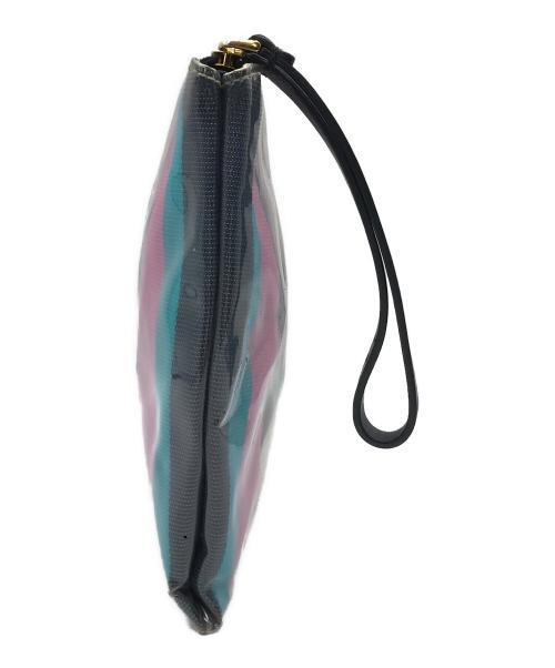 MARNI（マルニ）MARNI (マルニ) GLOSSY STRIPEDGRIP  クラッチバッグ ピンク×ネイビーの古着・服飾アイテム