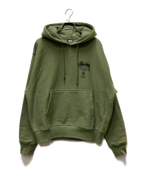 stussy（ステューシー）stussy (ステューシー) World Tour Hoodie カーキ サイズ:Sの古着・服飾アイテム