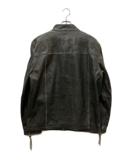 AFFLICTION（アフリクション）AFFLICTION (アフリクション) スカル刺繍 シングルライダース ブラック サイズ:Lの古着・服飾アイテム