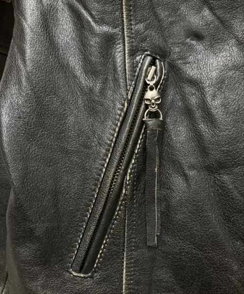 AFFLICTION（アフリクション）AFFLICTION (アフリクション) スカル刺繍 シングルライダース ブラック サイズ:Lの古着・服飾アイテム
