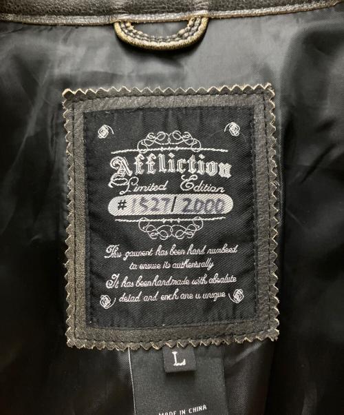 AFFLICTION（アフリクション）AFFLICTION (アフリクション) スカル刺繍 シングルライダース ブラック サイズ:Lの古着・服飾アイテム
