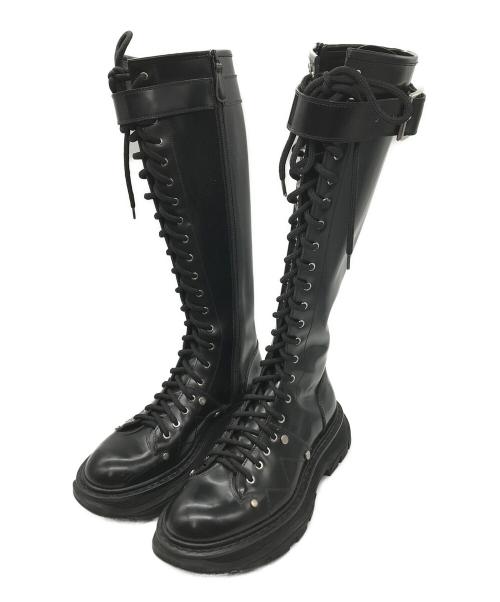 ALEXANDER McQUEEN（アレキサンダーマックイーン）ALEXANDER McQUEEN (アレキサンダーマックイーン) Tread Lace Up Boot ロングブーツ ブラック サイズ:37Dの古着・服飾アイテム