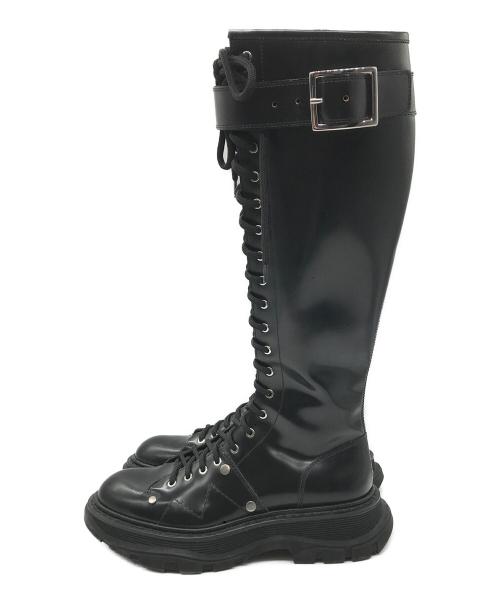 ALEXANDER McQUEEN（アレキサンダーマックイーン）ALEXANDER McQUEEN (アレキサンダーマックイーン) Tread Lace Up Boot ロングブーツ ブラック サイズ:37Dの古着・服飾アイテム