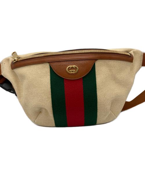 GUCCI（グッチ）GUCCI (グッチ) ヴィンテージ キャンバス ベルトバッグ ベージュの古着・服飾アイテム