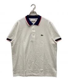 LACOSTE（ラコステ）の古着「配色ボーダーリブニット鹿の子地ポロシャツ」｜ホワイト
