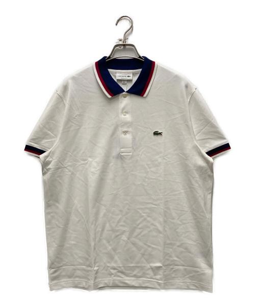 LACOSTE（ラコステ）LACOSTE (ラコステ) 配色ボーダーリブニット鹿の子地ポロシャツ ホワイト サイズ:5の古着・服飾アイテム