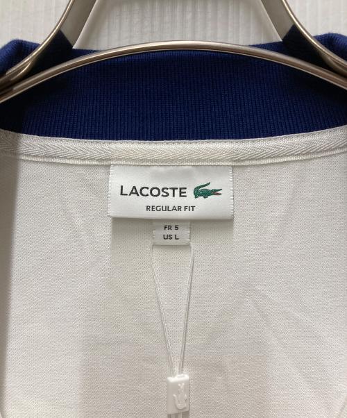 LACOSTE（ラコステ）LACOSTE (ラコステ) 配色ボーダーリブニット鹿の子地ポロシャツ ホワイト サイズ:5の古着・服飾アイテム