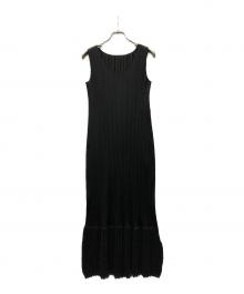 PLEATS PLEASE（プリーツプリーズ）の古着「裾切替 ノースリーブプリーツワンピース」｜ブラック
