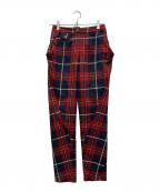 Vivienne Westwood RED LABELヴィヴィアンウエストウッドレッドレーベル）の古着「変形チェックテーパードパンツ」｜ネイビー×レッド