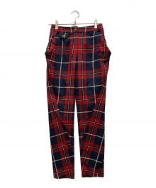 Vivienne Westwood RED LABEL（ヴィヴィアンウエストウッドレッドレーベル）の古着「変形チェックテーパードパンツ」｜ネイビー×レッド