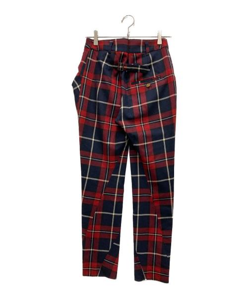 Vivienne Westwood RED LABEL（ヴィヴィアンウエストウッドレッドレーベル）Vivienne Westwood RED LABEL (ヴィヴィアンウエストウッドレッドレーベル) 変形チェックテーパードパンツ ネイビー×レッド サイズ:1の古着・服飾アイテム