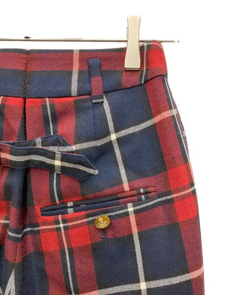 Vivienne Westwood RED LABEL（ヴィヴィアンウエストウッドレッドレーベル）Vivienne Westwood RED LABEL (ヴィヴィアンウエストウッドレッドレーベル) 変形チェックテーパードパンツ ネイビー×レッド サイズ:1の古着・服飾アイテム