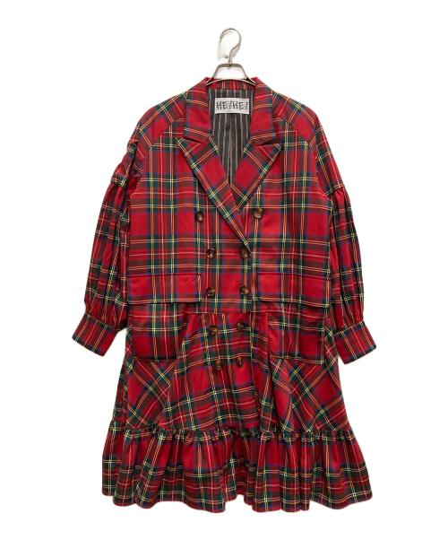 HEIHEI（ヘイヘイ）HEIHEI (ヘイヘイ) タータンチェックダブルコート レッド サイズ:Freeの古着・服飾アイテム