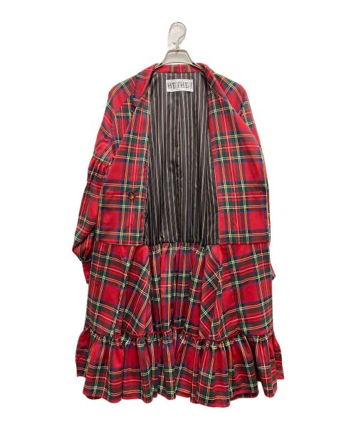 HEIHEI（ヘイヘイ）HEIHEI (ヘイヘイ) タータンチェックダブルコート レッド サイズ:Freeの古着・服飾アイテム