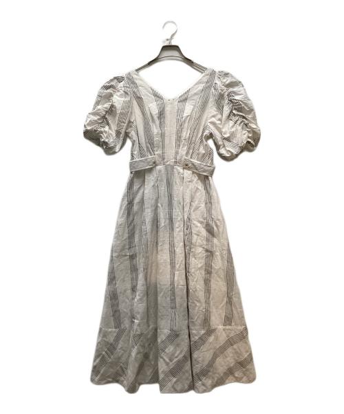 HER LIP TO（ハーリップトゥ）Her lip to (ハーリップトゥ) Checked Jacquard Volume Sleeve Dress ホワイト サイズ:Sの古着・服飾アイテム