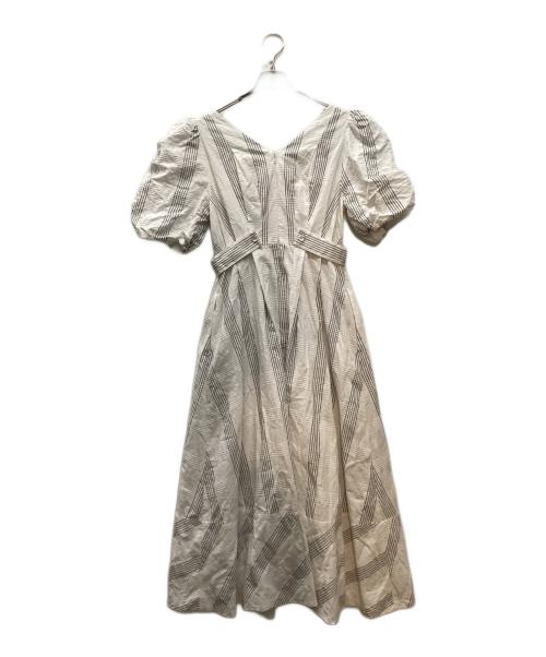 HER LIP TO（ハーリップトゥ）Her lip to (ハーリップトゥ) Checked Jacquard Volume Sleeve Dress ホワイト サイズ:Sの古着・服飾アイテム