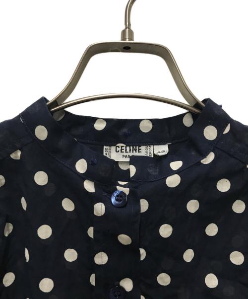 CELINE（セリーヌ）CELINE (セリーヌ) スタンドカラードットシャツ ネイビー サイズ:42の古着・服飾アイテム