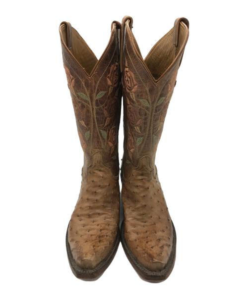 LUCCHESE（ルケーシー）LUCCHESE (ルケーシー) オーストリッチ 花刺繍 ウェスタンブーツ ブラウン サイズ:6.5の古着・服飾アイテム