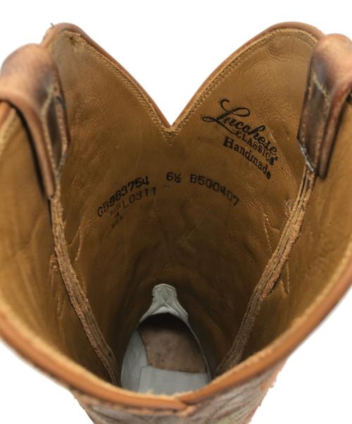 LUCCHESE（ルケーシー）LUCCHESE (ルケーシー) オーストリッチ 花刺繍 ウェスタンブーツ ブラウン サイズ:6.5の古着・服飾アイテム