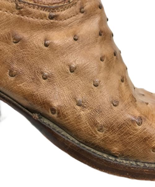 LUCCHESE（ルケーシー）LUCCHESE (ルケーシー) オーストリッチ 花刺繍 ウェスタンブーツ ブラウン サイズ:6.5の古着・服飾アイテム