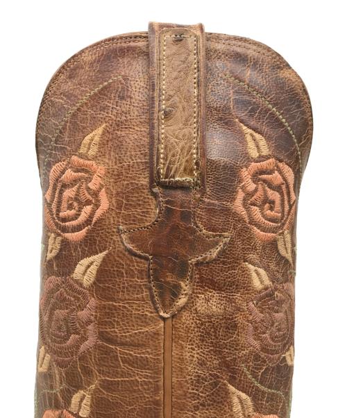 LUCCHESE（ルケーシー）LUCCHESE (ルケーシー) オーストリッチ 花刺繍 ウェスタンブーツ ブラウン サイズ:6.5の古着・服飾アイテム