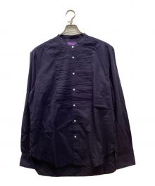 RALPH LAUREN Purple Label（ラルフ ローレン パープル レーベル）の古着「ピンタックバンドカラーシャツ」｜ネイビー