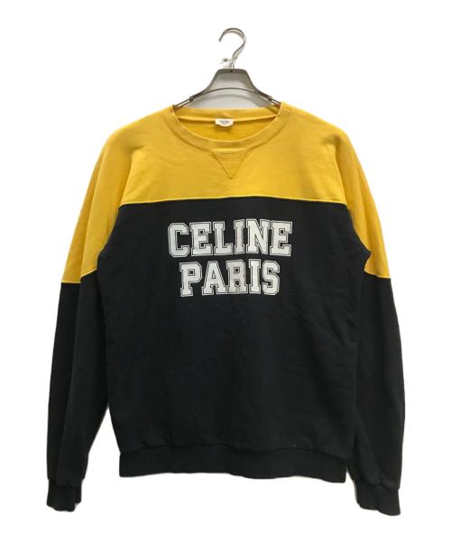 CELINE（セリーヌ）CELINE (セリーヌ) ロゴプリントバイカラースウェット イエロー×ブラック サイズ:Lの古着・服飾アイテム