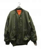 stussyステューシー）の古着「リバーシブルロゴボーダーMA-1」｜オリーブ