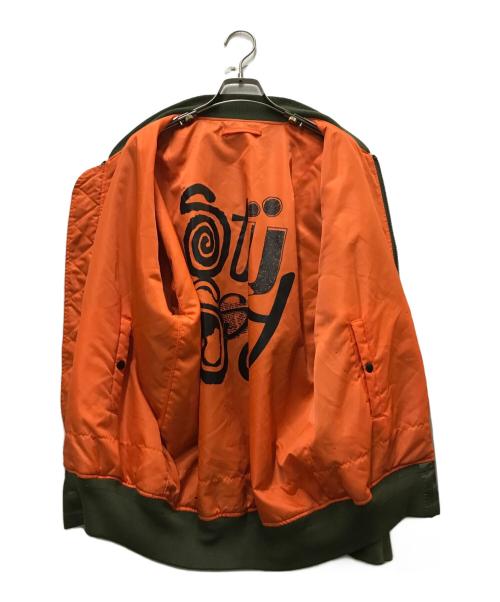 stussy（ステューシー）stussy (ステューシー) リバーシブルロゴボーダーMA-1 オリーブ サイズ:Sの古着・服飾アイテム