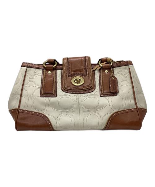 COACH（コーチ）COACH (コーチ) ターンロック ハンドバッグ アイボリー×ブラウンの古着・服飾アイテム