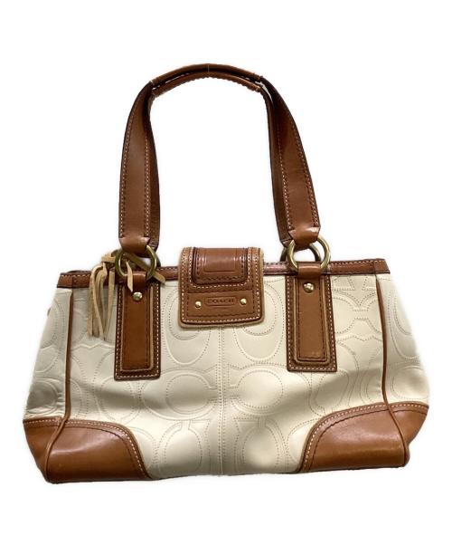 COACH（コーチ）COACH (コーチ) ターンロック ハンドバッグ アイボリー×ブラウンの古着・服飾アイテム