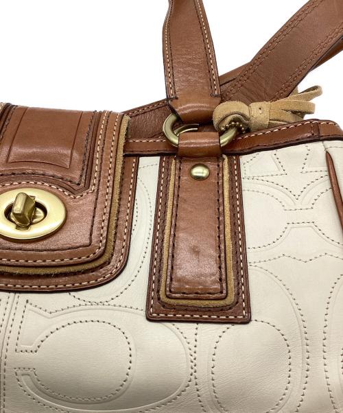 COACH（コーチ）COACH (コーチ) ターンロック ハンドバッグ アイボリー×ブラウンの古着・服飾アイテム