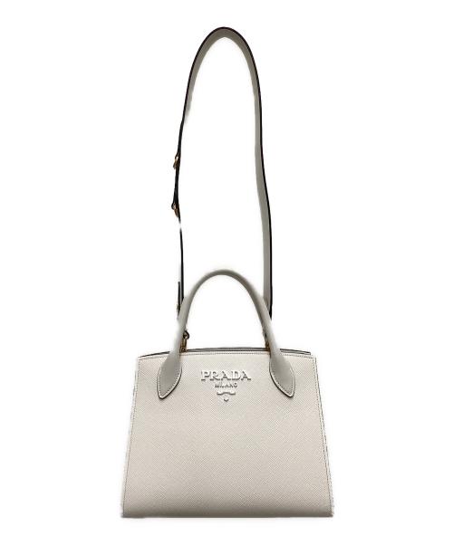 PRADA（プラダ）PRADA (プラダ) モノクローム 2WAYバッグ ホワイトの古着・服飾アイテム