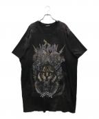 BALMAINバルマン）の古着「ダメージ加工 タイガーグラフィックTシャツ」｜ブラック