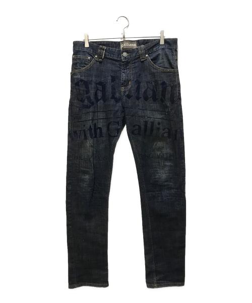 GALLIANO（ガリアーノ）GALLIANO (ガリアーノ) ベロアプリントデニムパンツ インディゴ サイズ:W34の古着・服飾アイテム
