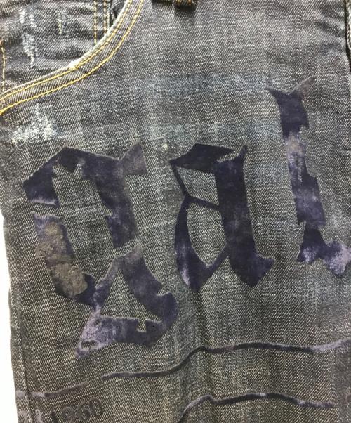 GALLIANO（ガリアーノ）GALLIANO (ガリアーノ) ベロアプリントデニムパンツ インディゴ サイズ:W34の古着・服飾アイテム