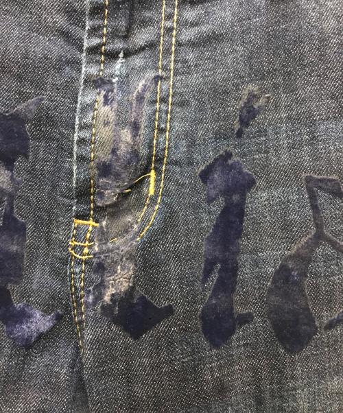 GALLIANO（ガリアーノ）GALLIANO (ガリアーノ) ベロアプリントデニムパンツ インディゴ サイズ:W34の古着・服飾アイテム