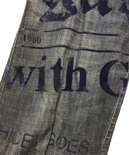 GALLIANO（ガリアーノ）GALLIANO (ガリアーノ) ベロアプリントデニムパンツ インディゴ サイズ:W34の古着・服飾アイテム